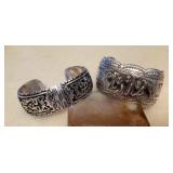 NSJ490 Two Navajo Sterling Silver Wolf Cuff Bracelets New