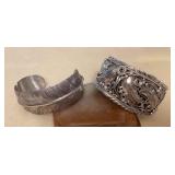 NSJ496 Two Navajo Sterling Silver Feather Cuff Bracelets New
