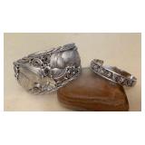NSJ503 Two Navajo Sterling Silver Floral Cuff Bracelets New
