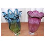 WFS094 Two Egermann Heavy Art Glass Vases