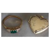 WFS134 Emerald & Diamond Ring & Gold Tone Locket