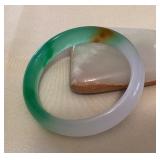 MMS018 Green, White & Brown Jade Bangle Bracelet New 