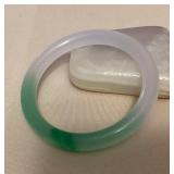 MMS022 Green & White Jade Bangle Bracelet New