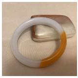 MMS031 Orange & White Jade Bangle Bracelet New 