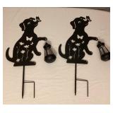 MMS062 Two Black Metal Dog Silhouettes Holding Solar Lanterns New