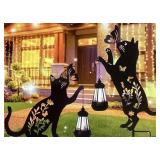 MMS063 Two Metal Cats Holding Solar Lanterns Lawn Art New