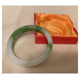 MMS068 Green & White Jade Bangle Bracelet New 