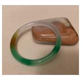 MMS069 Green, White & Brown Jade Bangle Bracelet New