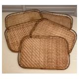 MMS093 Set Of Five Vintage Bamboo Rattan Trays