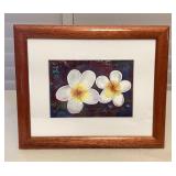 MMS101 Koa Framed Original Painting Of Plumeria Flowers Signed