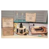 MMS127 WM Dalton French Lead Crystal Goblets, Wine Cooler Service Rack & Cheese Slicer/Serving Board