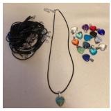 MMS155 Fifteen Polished Stone Heart Pendants With Cord Necklaces New