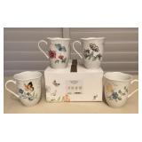 MMS178 Set Of 4 Lenox Butterfly Meadow Gold Limited Edition Ceramic Mugs New