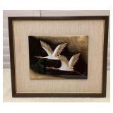 MMS182 Framed Japanese Lacquer Art Painting Of A Pair Of Red Capped Cranes