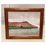 MMS208 Koa Framed “‘Flying Boat’ Over Waikiki Beach” Digital Color Print 