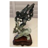 MMS218 Carved Jade? Pair Of Birds On Wooden Stand