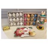 MMS225 Easter Bunny Nutcracker, Egg Ornaments, Ceramic Dish & Chenille Chicks