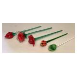 MMS242 Five Blown Glass Long Stemmed Flowers