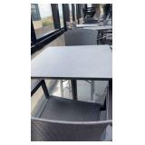 DBB811 (2) Gray Metal High Bar Tables With (4) Gray Woven Vinyl High Chairs