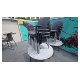 DBB818 (2) Gray Round Tables & (8) Vinyl Gray Chairs