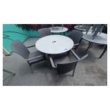 DBB820 (2) Gray Round Tables With (8) Gray Woven Vinyl Chairs