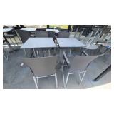DBB828 (2) Gray Metal High Bar Tables With (4) Gray Woven Vinyl High Chairs