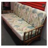 TTH005 A Vintage Rattan Couch with Bark Cloth Cushions