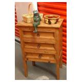 TTH014  Wooden Chest, Basket and Frog Figure