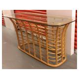 TTH015 Glass Top Oval Shaped Rattan Sofa Table