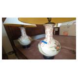AWT009 Pair of Japanese Porcelain Lamps With Pleated Lamp Shade AWT009 Pair of Japanese Porcelain Lamps With Pleated Lamp Shade