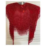 AWT162 - Beautiful Red Beaded 100% Silk Cape Shawl AWT162 - Beautiful Red Beaded 100% Silk Cape Shawl