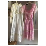 AWT210 Vintage Duo: Prairie Eyelet Lace Dress & Pink Off-Shoulder Ruffle  AWT210 Vintage Duo: Prairie Eyelet Lace Dress & Pink Off-Shoulder Ruffle