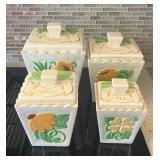 LLS040 Vintage 60s Hand Painted Iridescent Floral Dry Goods Containers / Cannisters LLS040 Vintage 60s Hand Painted Iridescent Floral Dry Goods Containers / Cannisters