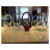 LLS059 4 Decorative Glass Baskets And A Small Glass Oil Pitcher LLS059 4 Decorative Glass Baskets And A Small Glass Oil Pitcher