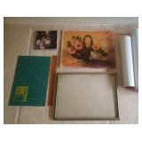 LLS083 Original Oil Painting Of A Floral Basket, Memorabilia Posters, Empty Frame And Other Trinkets LLS083 Original Oil Painting Of A Floral Basket, Memorabilia Posters, Empty Frame And Other Trinkets