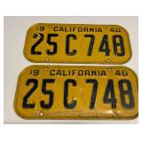 HHC135 - Rare Pair of 1940 California Metal Car License Plates HHC135 - Rare Pair of 1940 California Metal Car License Plates