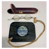 HHC137 - Vintage WWII Emergency Signaling Mirror & Antique Wire Glasses & Case HHC137 - Vintage WWII Emergency Signaling Mirror & Antique Wire Glasses & Case