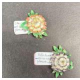 HHC439 Myrna Lee Chang Two Silver Enamel Flower Pins  HHC439 Myrna Lee Chang Two Silver Enamel Flower Pins