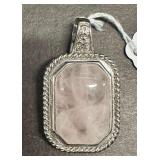 HHC466 Myrna Lee Chang Metal Framed Rose Quartz Rectangle Pendant HHC466 Myrna Lee Chang Metal Framed Rose Quartz Rectangle Pendant