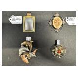 HHC484 Myrna Lee Chang Lot Of 3 Pins And 1 Pendant HHC484 Myrna Lee Chang Lot Of 3 Pins And 1 Pendant