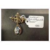 HHC495 Myrna Lee Chang Vintage Pin with Hematite Cameo HHC495 Myrna Lee Chang Vintage Pin with Hematite Cameo