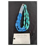 HHC498 - Myrna Lee Chang 3-Stranded Blue /Turquoise Necklace 9” HHC498 - Myrna Lee Chang 3-Stranded Blue /Turquoise Necklace 9”