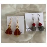 HHC518 - Myrna Lee Chang Vintage Jade /Cinnabar & Glass Earrings HHC518 - Myrna Lee Chang Vintage Jade /Cinnabar & Glass Earrings