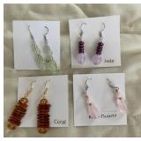 HHC533 - Myrna Lee Chang Jade, Rose Quartz,& Coral Beaded Earrings HHC533 - Myrna Lee Chang Jade, Rose Quartz,& Coral Beaded Earrings