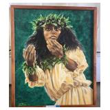 KFA002 - 1984 Hawaiian Oil Painting “Ko’u Wahine” in Koa Wood Frame Signed Sutton KFA002 - 1984 Hawaiian Oil Painting “Ko’u Wahine” in Koa Wood Frame Signed Sutton