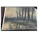 KFA020-1905 Japanese print of misty landscape by H. Yoshida  KFA020-1905 Japanese print of misty landscape by H. Yoshida