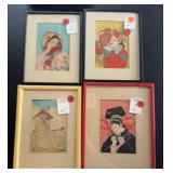 KFA089 - Paul Jaucolet Set Of 4 Woodblock Print KFA089 - Paul Jaucolet Set Of 4 Woodblock Print
