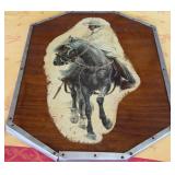 KKT024-Print of cowboy riding a horse on wooden plaque KKT024-Print of cowboy riding a horse on wooden plaque