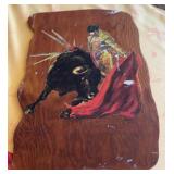 KKT043-Print of Spanish bullfighting on wooden board KKT043-Print of Spanish bullfighting on wooden board