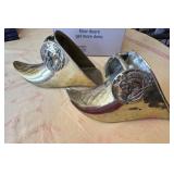 KKT083- Pair Of Brass Spanish Conquistador Stirrups – Vintage Lion & Horse Medallion Pair KKT083- Pair Of Brass Spanish Conquistador Stirrups – Vintage Lion & Horse Medallion Pair